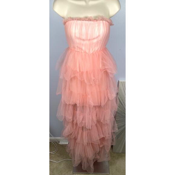 Lovers and Friends Bobbit Tulle Tiered Strapless Blush Pink Maxi Gown Size XXS - Picture 3 of 10